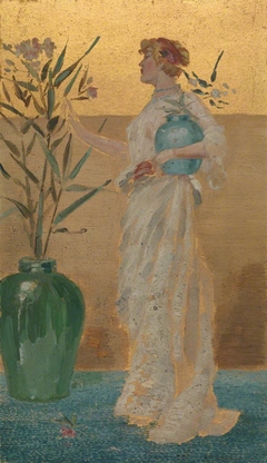 Draped figure with a vase of flowers by Beatrice Whistler