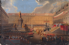 Enthüllung des Denkmals für Kaiser Franz I. von Österreich am 19. Juni 1846 auf dem Wiener Franzensplatz by Leopold Bucher