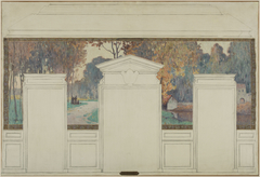 Esquisse pour la mairie de Fresnes : Paysage avec promeneurs en automne by Jean Constant Pape