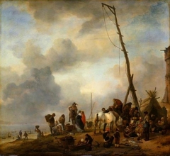 Fisherman at a beach by Philips Wouwerman