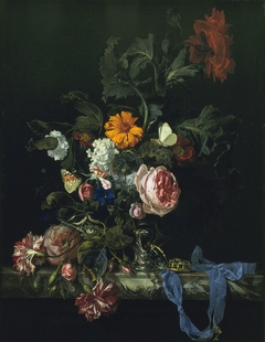 Flower still life with a watch by Willem van Aelst