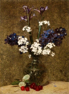 Flowers: Iris and Hyacinths, with Cherries and Almonds on the Table by Henri Fantin-Latour