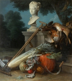 Garden Still Life, with Implements, Vegetables, Dead Game, and a Bust of Ceres (The Attributes of Hunting and Gardening) by Anne Vallayer-Coster