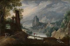 Gebirgslandschaft mit Tobias und Engel by Tobias Verhaecht