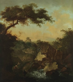 Gebirgslandschaft (Passstraße bei einem Wasserfall) by Ferdinand Kobell