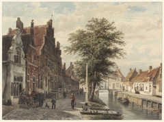 Gezicht op de gracht te Hasselt by Cornelis Springer