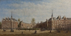 Gezicht op het Koningin Emmaplein te Rotterdam met figuren by Petrus Gerardus Vertin