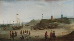 Gezicht op het strand bij Zandvoort by Hendrick Cornelisz Vroom