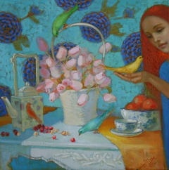 Girl and birds by Miroslava Perevalska