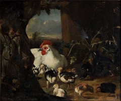 Hen with her chicks by Adriaen Coorte