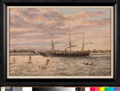 Het schroefstoomschip 'Metalen Kruis' ter hoogte van het fort Elmina by anonymous painter