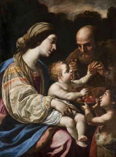 Holy Family with the Infant John the Baptist offering Fruit by Simone Cantarini