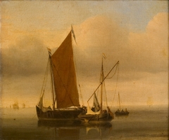 Kalme zee met vissersboten by Willem van de Velde the Younger