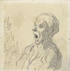 Kop van een oude man met opengesperde mond by Honoré Daumier