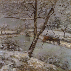 L'étang de Montfoucault en hiver, effet de neige by Camille Pissarro