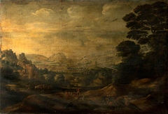 Landscape with Horsemen and a Coach (? Elisha and Naaman) by Anonymous