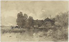 Landschap met boerderij by Willem Roelofs I