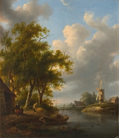 Landschap met een windmolen by Jan Hulswit