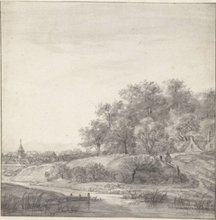 Landschap met op de voorgrond een rivier by Anthonie Waterloo