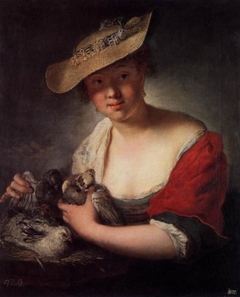 Mädchen mit Tauben und Hühnern by Antoine Pesne