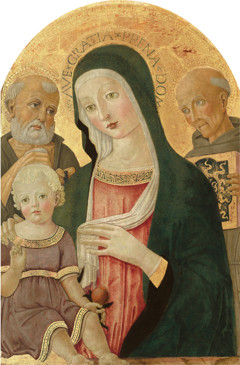 Madonna and Child with Saint Jerome and Saint Bernardino of Siena by Benvenuto di Giovanni