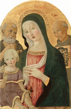 Madonna and Child with Saint Jerome and Saint Bernardino of Siena by Benvenuto di Giovanni