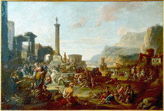 Marché italien dans un paysage de fantaisie by Anton Goubau