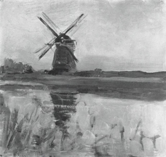 Oostzijdse mill, oil sketch in square format by Piet Mondrian