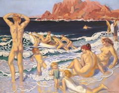 Plage au canot et à l'homme nu by Maurice Denis