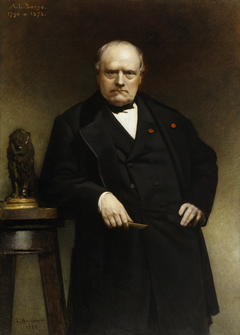 Portrait of Barye with a Wax Model of "Seated Lion" by Léon Bonnat