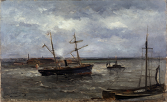 Quay in Antwerp, Louis Artan, 1873 by Louis Artan