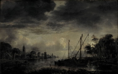 River Landscape in Moonlight by Aert van der Neer