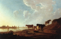 River Scene with Milking Woman by Aelbert Cuyp