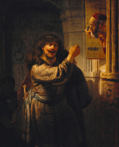 Samson threatens his father-in-law by Rembrandt