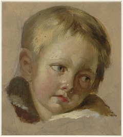 Schets van een kinderkopje met lichtblond haar by Unknown Artist