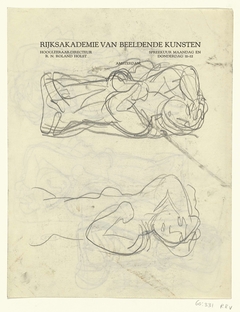 Schetsblad met twee naaktstudies op briefpapier van Roland Holst (als hoogleraar-directeur van de Rijksacademie van Beeldende Kunsten) by Leo Gestel