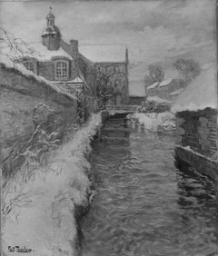 Snow-covered Buildings along a Canal by Frits Thaulow