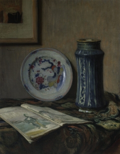 Still life with ceramics (Still life with a blue vase) by Józef Pankiewicz