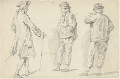 Studieblad met drie staande figuren by Simon Fokke