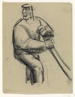 Studieblad met man met stok in de hand by Leo Gestel