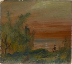 Sunset with Man Standing on Shore by Louis Eilshemius