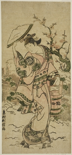 The Actor Sanogawa Mangiku as a woman walking in the snow by Okumura Toshinobu