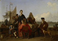 The Backhuysen and de Hooghe families dining at the Mosselsteiger (mussel pier) on the Y, Amsterdam by Ludolf Bakhuizen