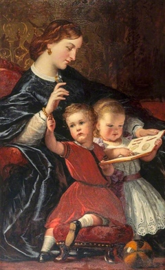 The First Lesson (The Artist's Wife, Janet Parker Vance Langmuir with their Children, Janet and James) by John James Napier