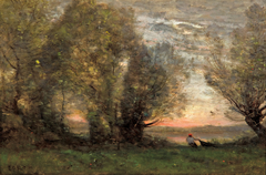 The fisherman- evening effect by Jean-Baptiste-Camille Corot