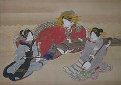 Three Beauties Playing Musical Instruments by Utagawa Kuniyoshi