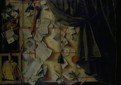 Trompe l'oeil of a Letter Rack with Proclamation by Frederik III by Cornelis Norbertus Gysbrechts