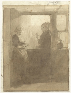 Twee Brabantse vrouwen in gesprek by Jacob Maris