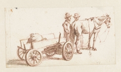 Twee mannen bij paard en wagen by Pieter Bartholomeusz Barbiers