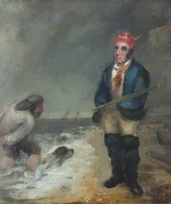 Two Fishermen and a Dog by the Sea by Anonymous